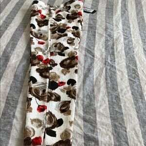 Dolce & Gabbana White Floral Print Pants with Red and Brown Accents